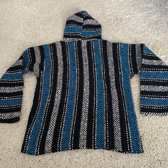 Earth Ragz Hoodie Mens Medium Drug Rug Colorful Baja Surf Pullover Boho Knit - Picture 5 of 6